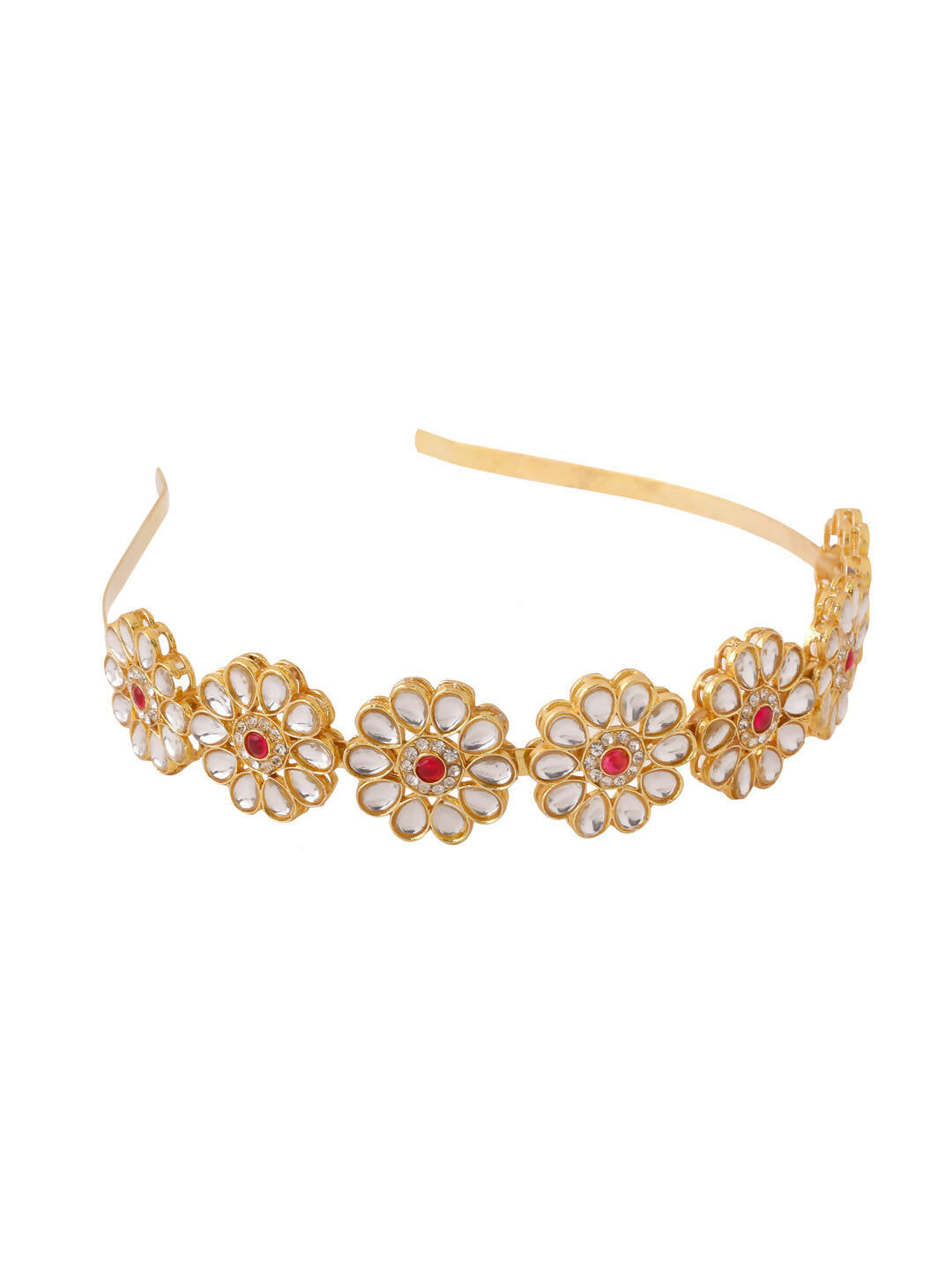 NVR Women's Rajputi Gold-Polished Kundan Matha Patti Hairband | Swadesiicart