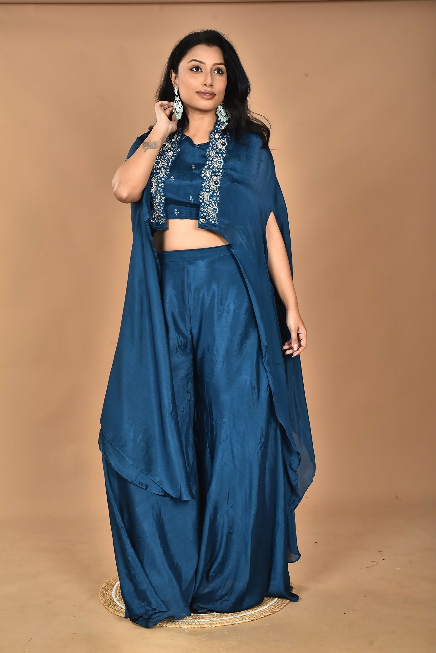 Morchari Women And Hand Embroidery Palazzo Set-Blue - Swadesiicart