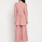 Ahalyaa Pink Ethnic Motifs Printed Angrakha Kurti With Palazzos For Women | Swadesiicart