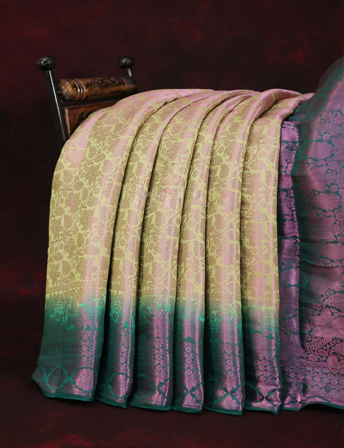 Shades of Mehendi Green Floral Design Banarasi Semi Silk Saree By Gayathri Reddy Designer Studio | Swadesiicart