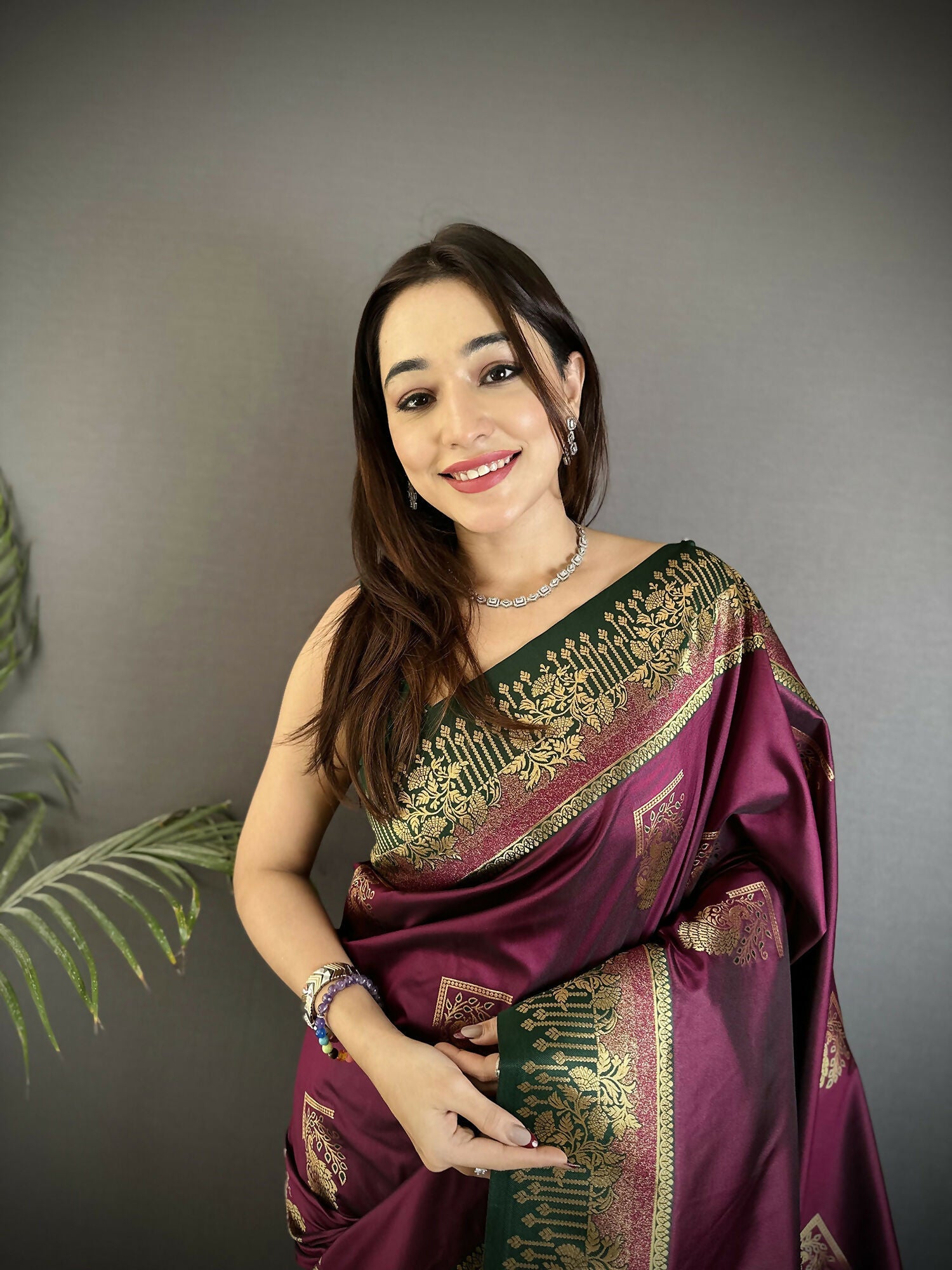 Joban Fashion Maroon Banarasi Soft Silk Peacock Butta Work Saree | Swadesiicart