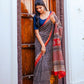 Zibaa Hand-Blocked Pure Maheshwari Silk Navy Blue Saree | Swadesiicart
