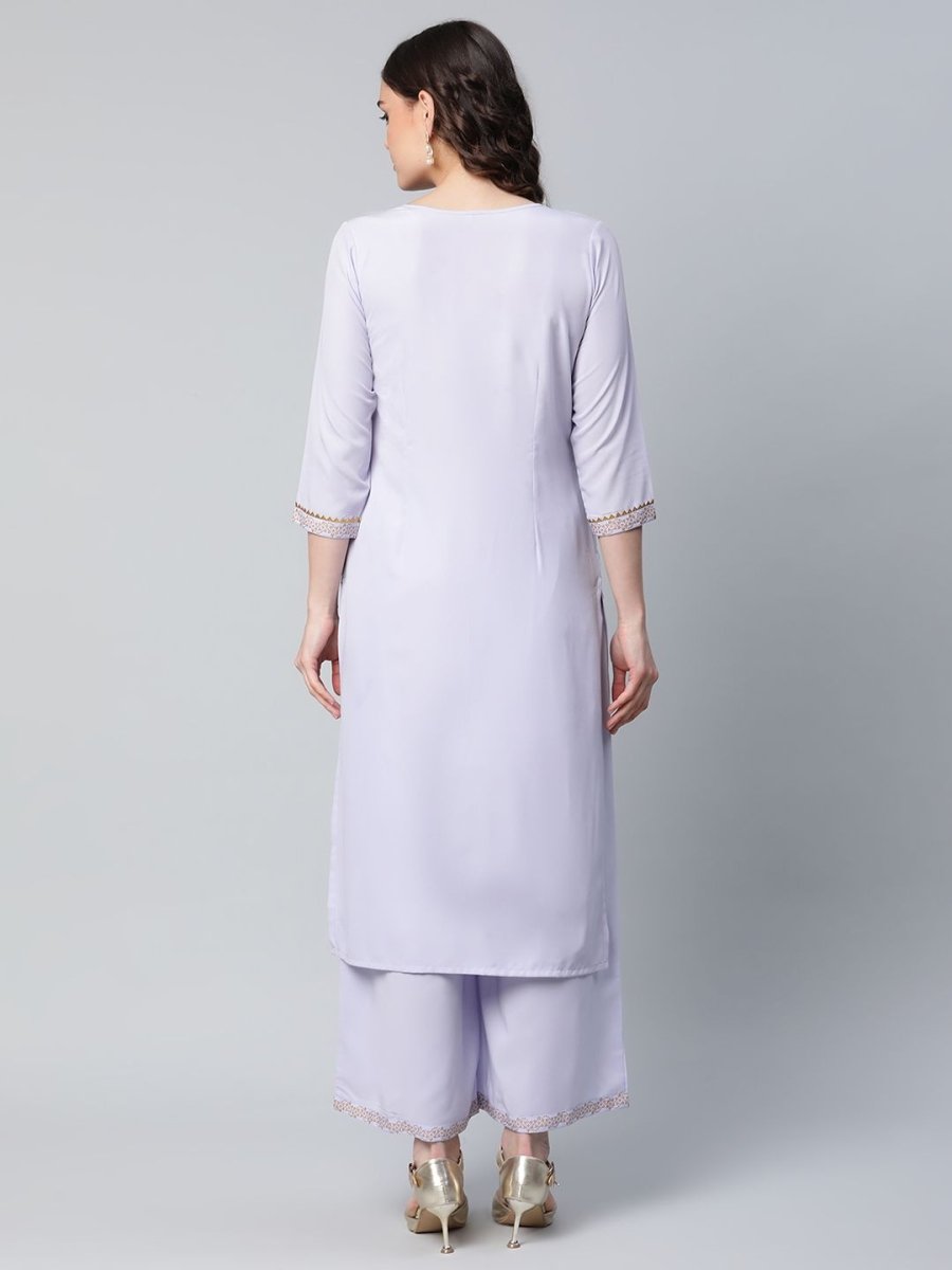Ahalyaa Women's Powder Blue Crepe Gold Printed Kurta Palazzo Set | Swadesiicart