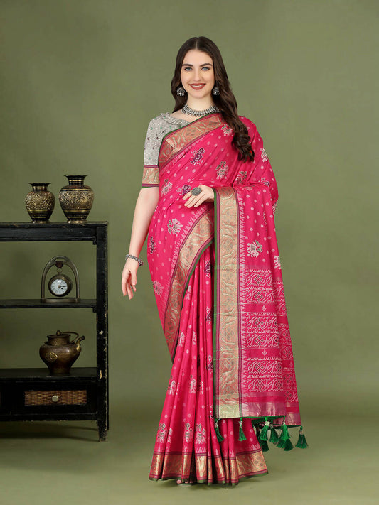 Lorenvalley Fashion Pink Patola Silk Woven Design Zari Meenakari Weaving Saree - Swadesiicart