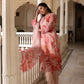Vaasva Women Peach Tabby Slik Print & Embroidered Kurta, Pant & Dupatta set | Swadesiicart