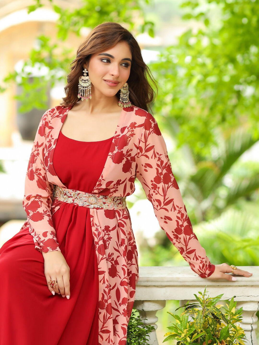 Janasya Maroon Georgette Solid Dress & Jacket | Swadesiicart