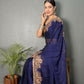 Vastranavya Blue Rangoli Silk Zari work with DMC Swarovski work Ready to Wear Saree | Swadesiicart