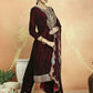 Jyoti Fashion Women's Maroon Velvet Cording with Resham Thread & Sequin Kurta with Trouser & Dupatta | Swadesiicart