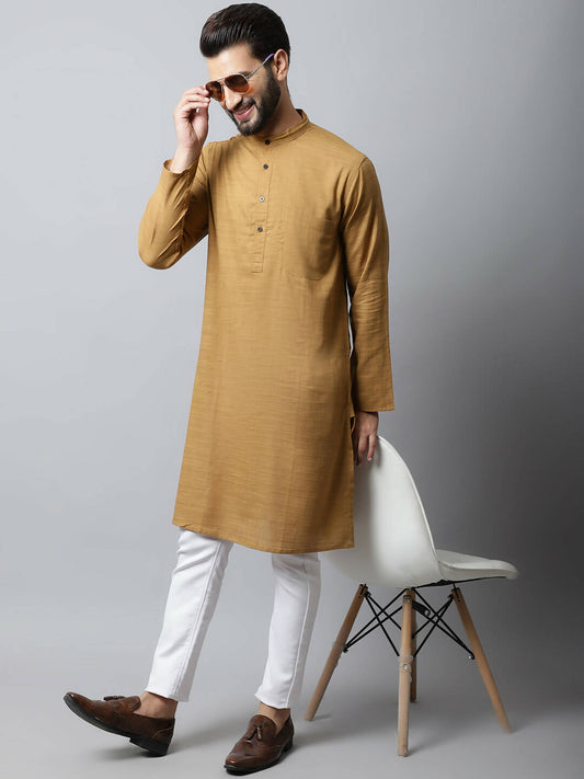 Even Apparels Brown Color Pure Cotton Men's Kurta With Band Collar (SLD1177) | Swadesiicart