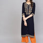 Anubhutee Navy Blue Yoke Design Straight Kurta | Swadesiicart