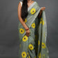 Exclusive Collection Light Pista Pure Cotton Saree With Sunflower Design - Swadesiicart