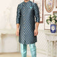 Raivat Ethnic Banarasi Jacquard Embroidery Semi Indo Western Sherwani In Grey Blue Colour | Swadesiicart