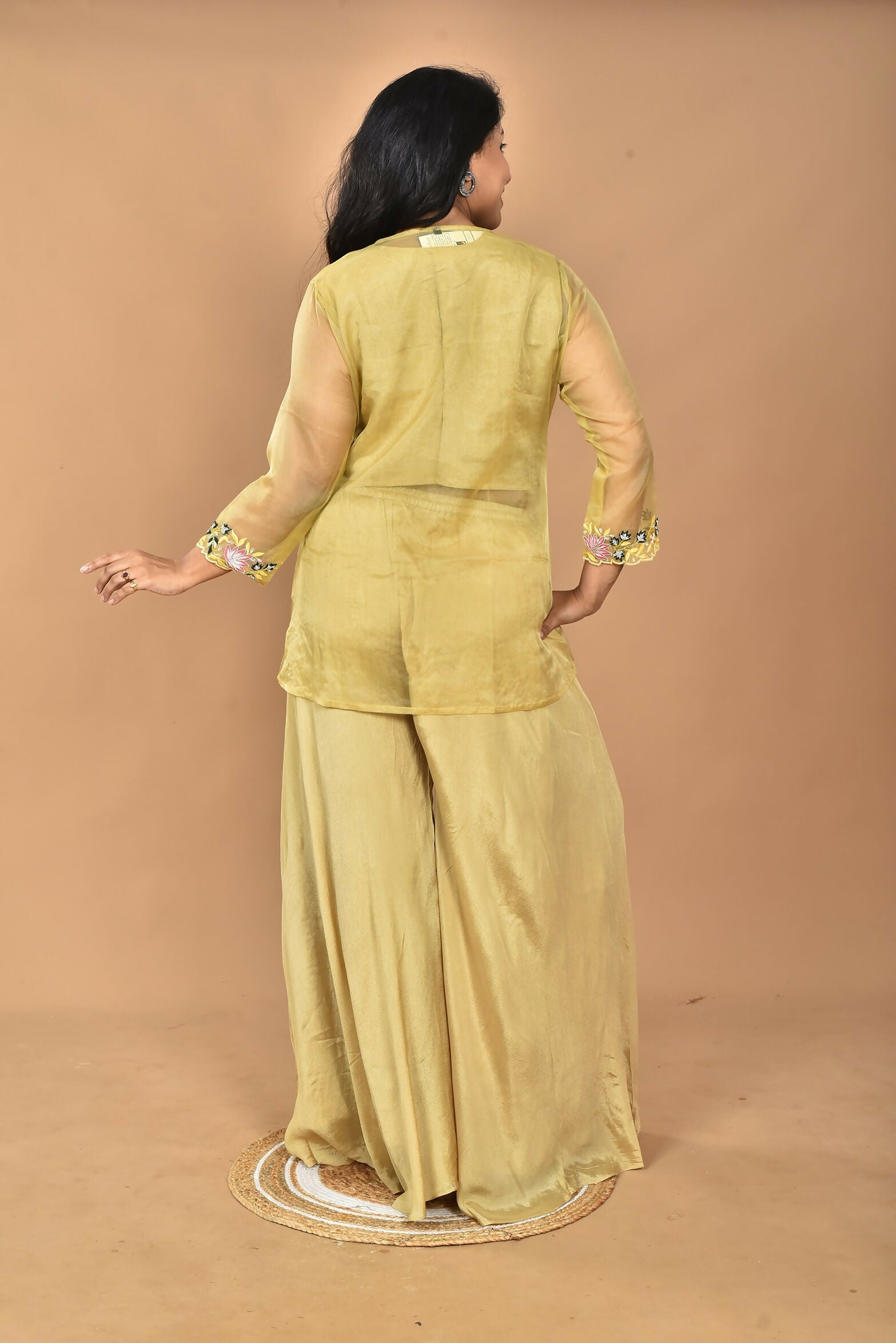 Morchari Women And Hand Embroidery Palazzo Set-Mustard - Swadesiicart