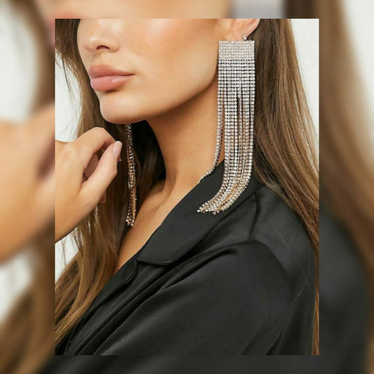 Silver Zircoin Long Danglers In Sparkling White Earrings. By House of Ree - Swadesiicart