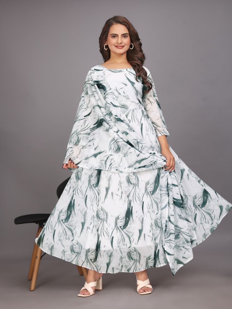 Dishitha Creation Women Floral Printed Designer Gown - Green | Swadesiicart