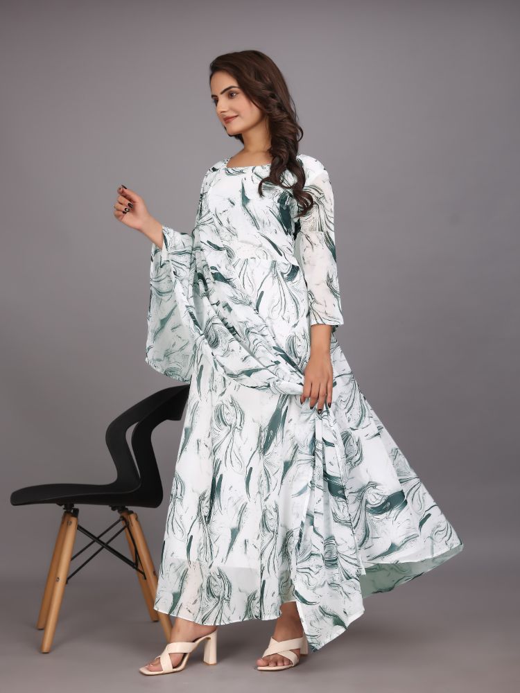 Dishitha Creation Women Floral Printed Designer Gown - Green | Swadesiicart