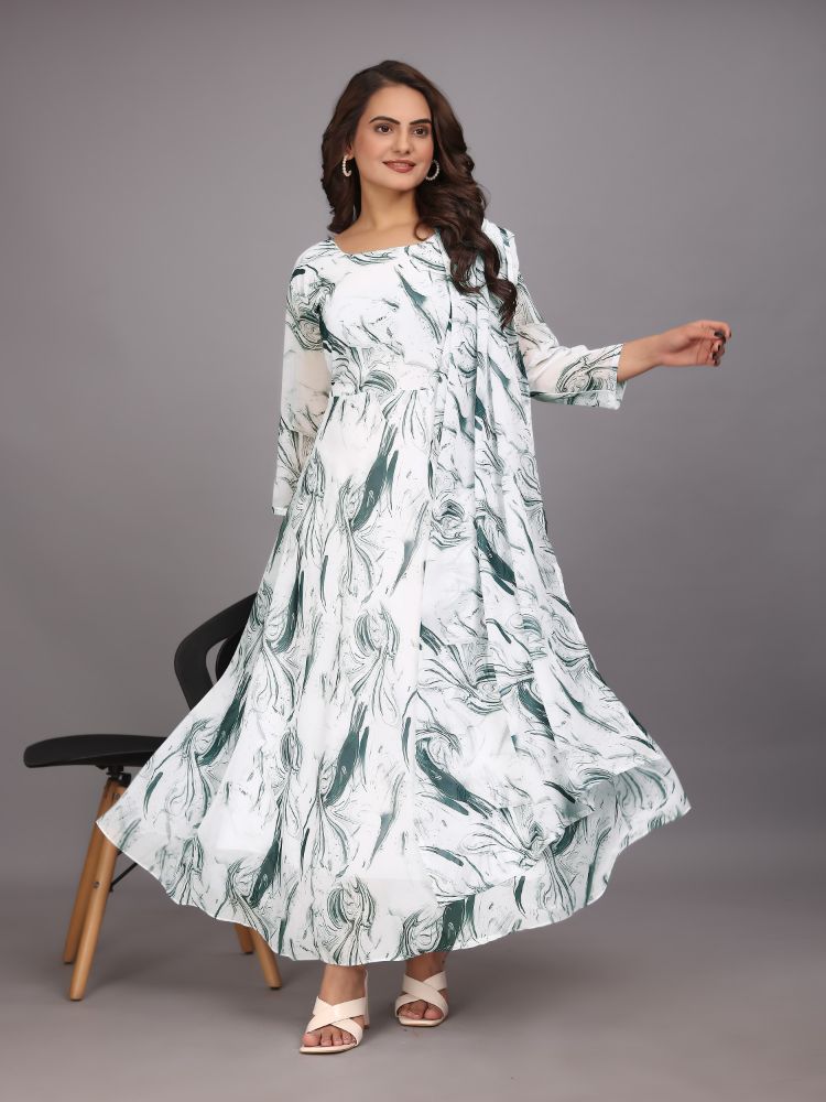 Dishitha Creation Women Floral Printed Designer Gown - Green | Swadesiicart