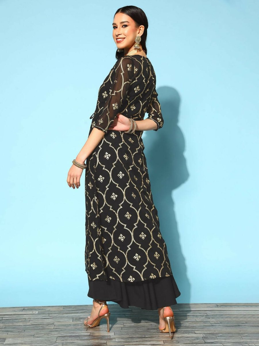 Ahalyaa Women's Olive Printed Jacket Style Dress | Swadesiicart