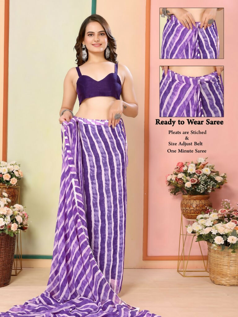 Purple Georgette Designer Printed Ready To Wear Saree - Elite | Swadesiicart