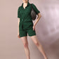 Myshka Women's Green Solid Shirt Collar Party Shirt With Shorts Co-ord set - Swadesiicart