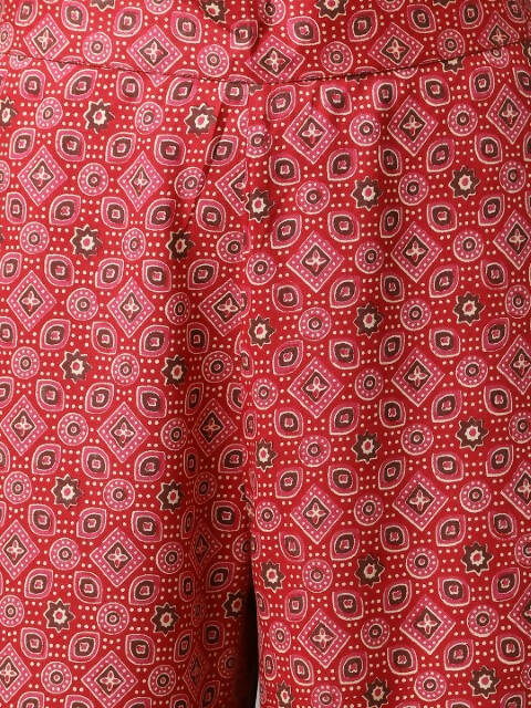 FIORRA Women's Red Cotton A-Line Kurta Set - Swadesiicart