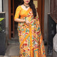 Mustard Cotton Crepe Batik Print Saree with Unstitched Blouse - Hiral Fashion | Swadesiicart