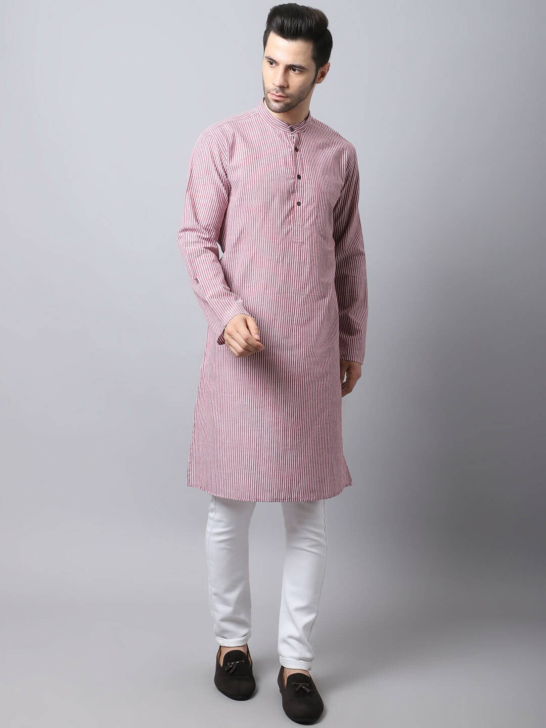 Even Apparels Red Pure Cotton Men's Kurta With Band Collar | Swadesiicart