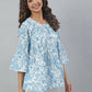 Janasya Women's White Cotton Floral Print Tiered Top | Swadesiicart