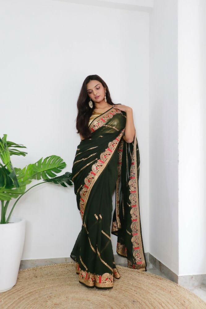 Vamsee Aaradhna Green Georgette Saree - Swadesiicart