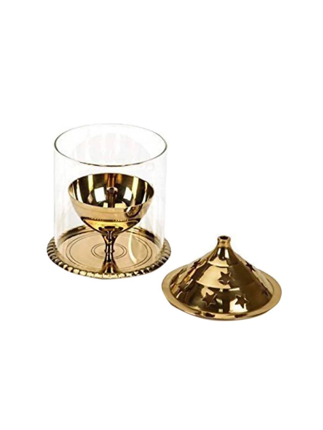 eCraftIndia Brown Brass And Glass Akhand Diya | Swadesiicart