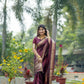 Vishnu Weaves Women's Maroon Raw Silk Saree with Blouse - Swadesiicart