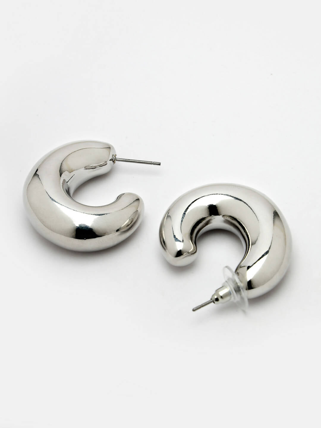 NVR Women Silver-Plated Circular-Shaped Half Hoop Earrings | Swadesiicart