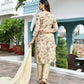 Vaasva Women's Cream Tissue Embroidered Suit Set With Solid Pant And Embroidered Dupatta | Swadesiicart
