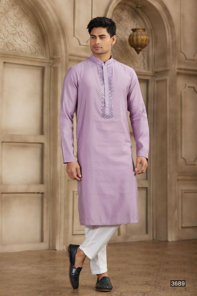 Raivat Ethnic Banarasi Art Silk Mirror Work Kurta Pajama In Purple Colour | Swadesiicart