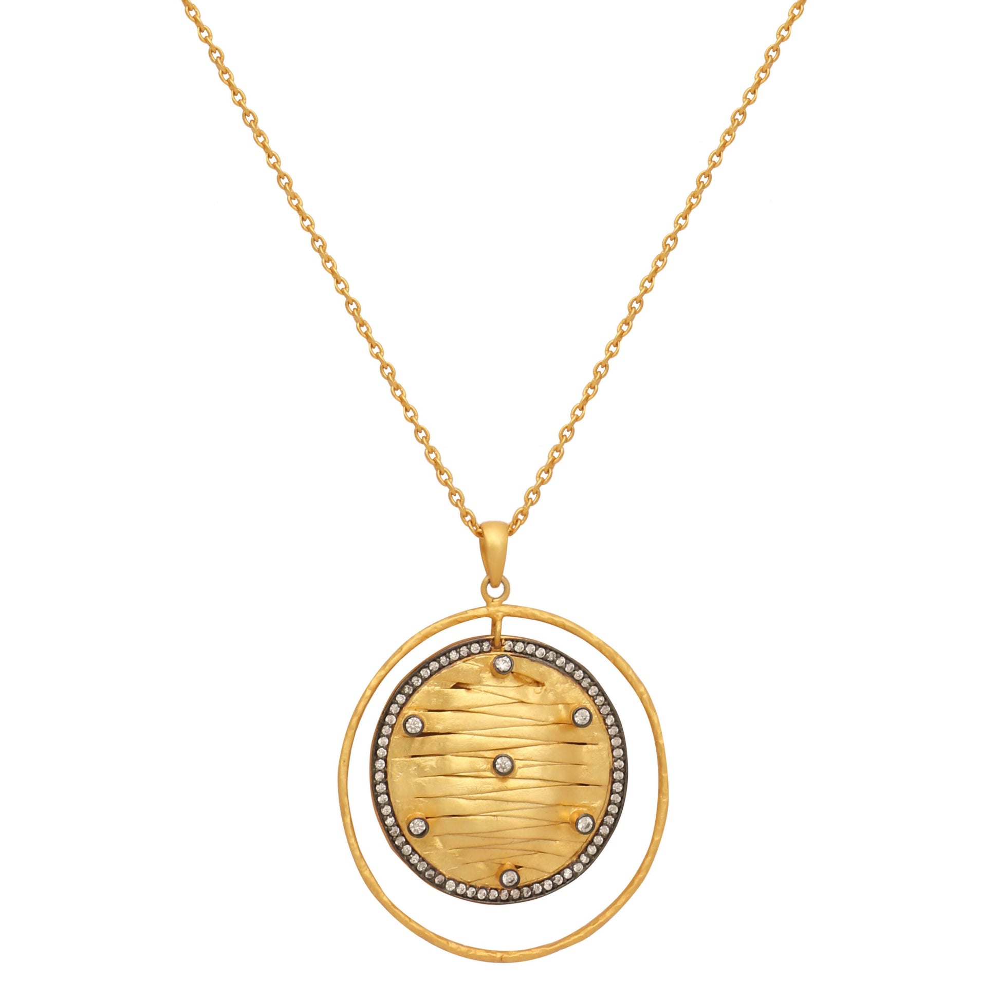 Nuyug 18K Gold-Plated Zircon Studded Minimal Chain Textured Surface Pendant Necklace | Swadesiicart