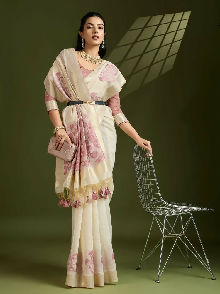 Vishnu Weaves Women's Maroon Muga Cotton Thread Woven Saree with Blouse - Swadesiicart