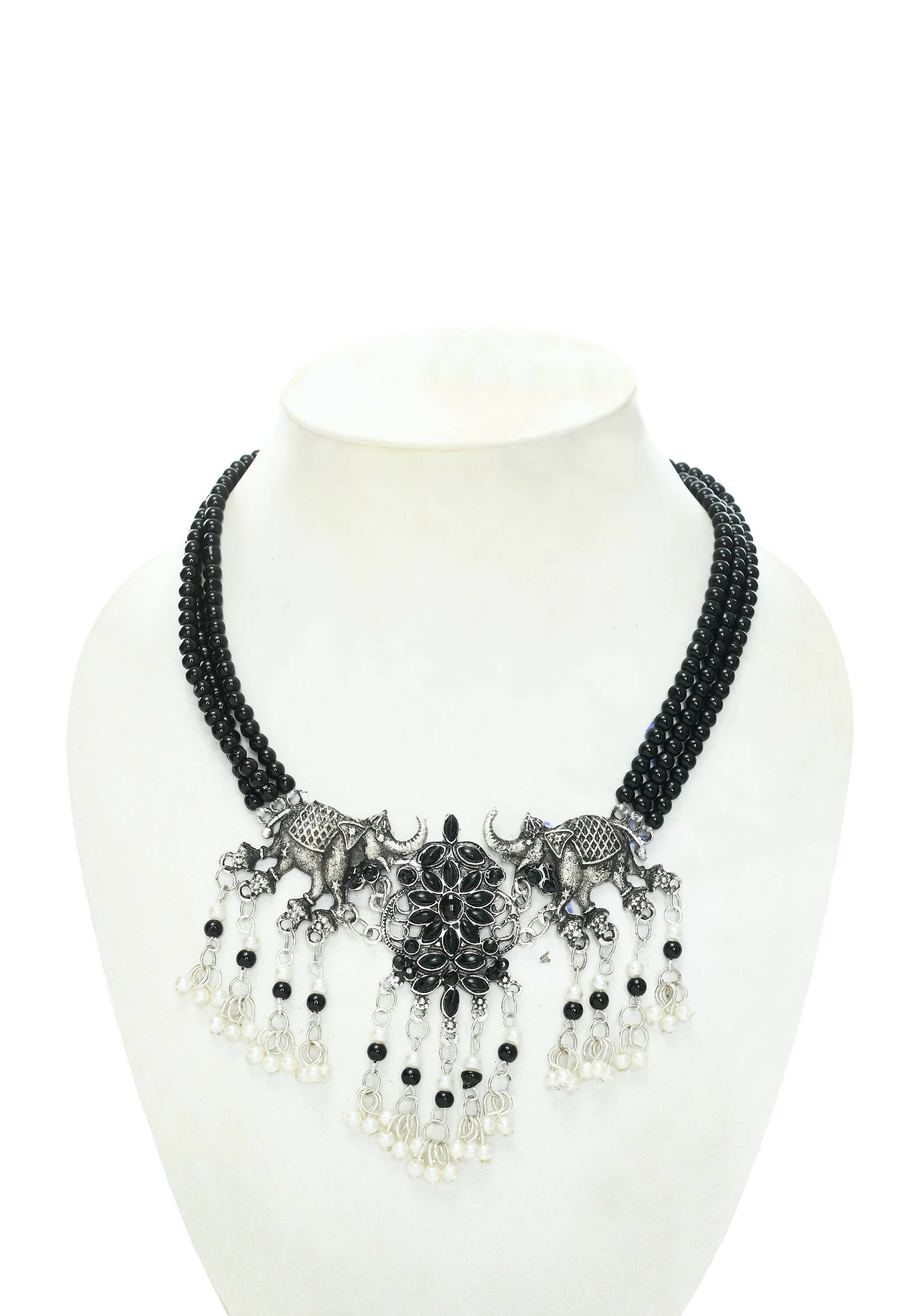 Mominos Fashion Johar Kamal Silver-Plated Brass Finish Elephant Desgin Choker For Women (Black) | Swadesiicart