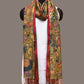 Green and Pink Kalamkari Hand Painted Kanchipuram Silk Handloom Dupatta with Floral and Peacocks Design - Global Threads | Swadesiicart