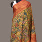 Green and Pink Kalamkari Hand Painted Kanchipuram Silk Handloom Dupatta with Floral and Peacocks Design - Global Threads | Swadesiicart