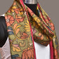Green and Pink Kalamkari Hand Painted Kanchipuram Silk Handloom Dupatta with Floral and Peacocks Design - Global Threads | Swadesiicart