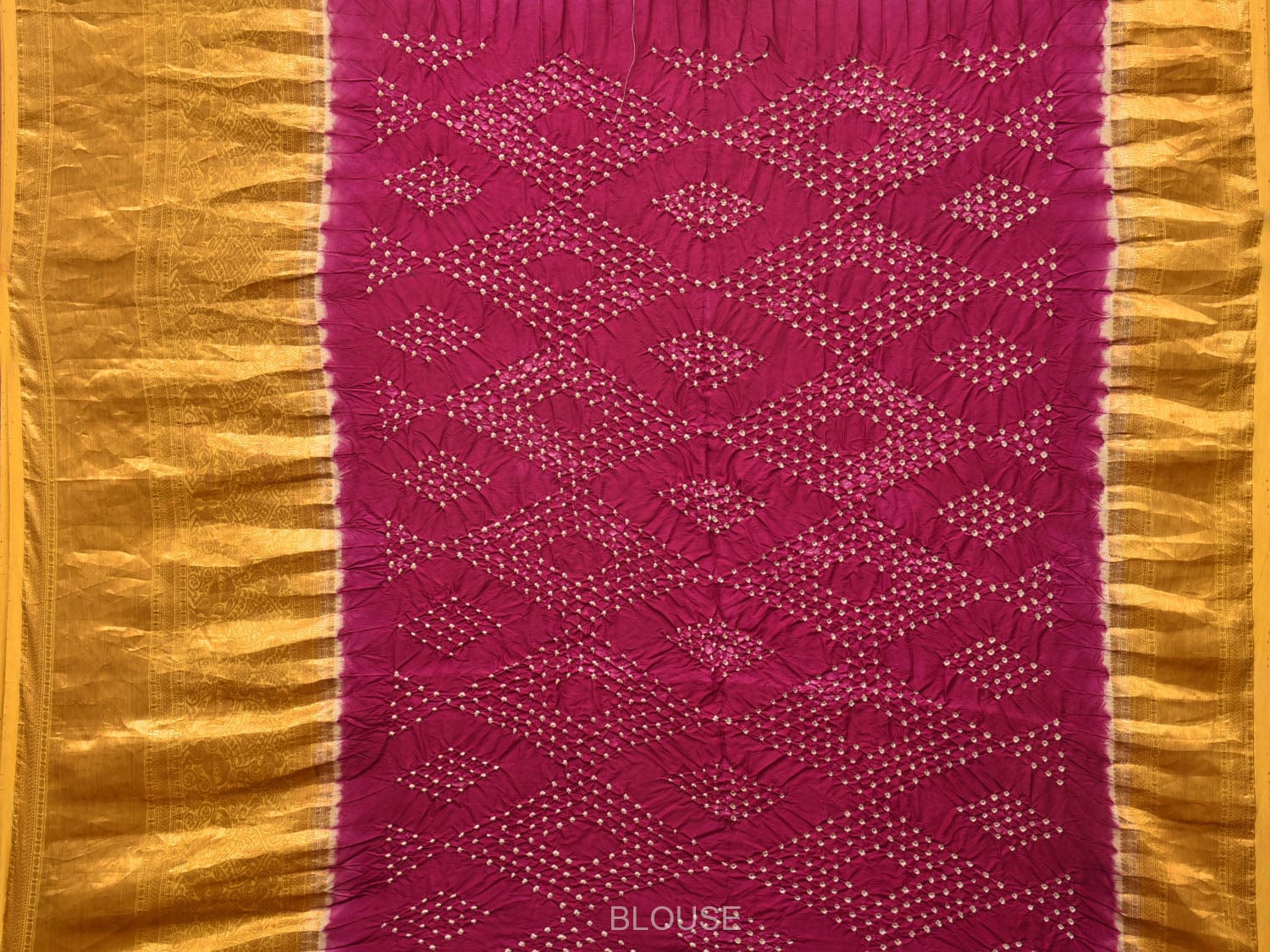 Green and Purple Bandhani Kanchipuram Silk Handloom Saree with Kalamkari Floral Body Design - Global Threads | Swadesiicart