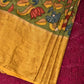 Green and Purple Bandhani Kanchipuram Silk Handloom Saree with Kalamkari Floral Body Design - Global Threads | Swadesiicart