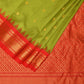 Green and Red Gadwal Silk Handloom Saree with Mango Pallu Design - Global Threads | Swadesiicart