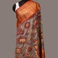 Green and Red Kalamkari Hand Painted Kanchipuram Silk Handloom Dupatta with Floral Design - Global Threads | Swadesiicart