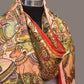 Green and Red Kalamkari Hand Painted Kanchipuram Silk Handloom Dupatta with Krishna Design - Global Threads | Swadesiicart