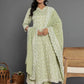 Yufta Green Cotton Silk Embroidered Anarkali Kurta Dupatta Set - Swadesiicart