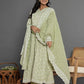 Yufta Green Cotton Silk Embroidered Anarkali Kurta Dupatta Set - Swadesiicart