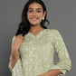 Yufta Green Cotton Silk Embroidered Anarkali Kurta Dupatta Set - Swadesiicart