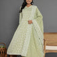 Yufta Green Cotton Silk Embroidered Anarkali Kurta Dupatta Set - Swadesiicart
