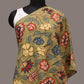 Green Kalamkari Hand Painted Cotton Stole with Floral Design - Global Threads | Swadesiicart